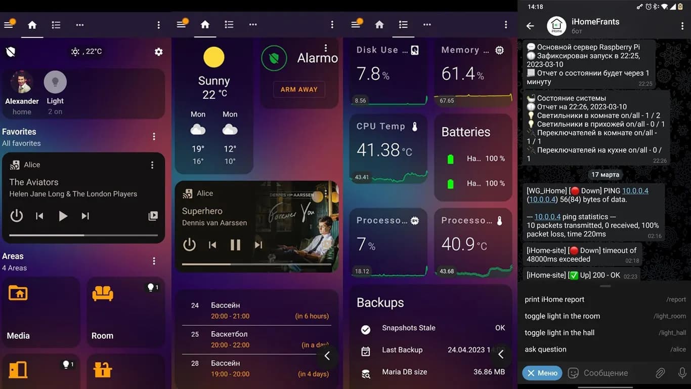 Home Assistant companion app on a phone — dashboard on the go